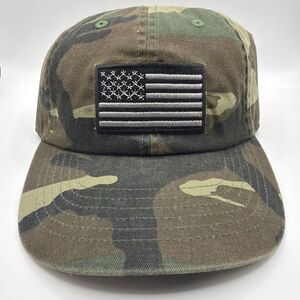 NWT Camouflage Hat Cap Strapback Camo US Flag Black Military Army Marines